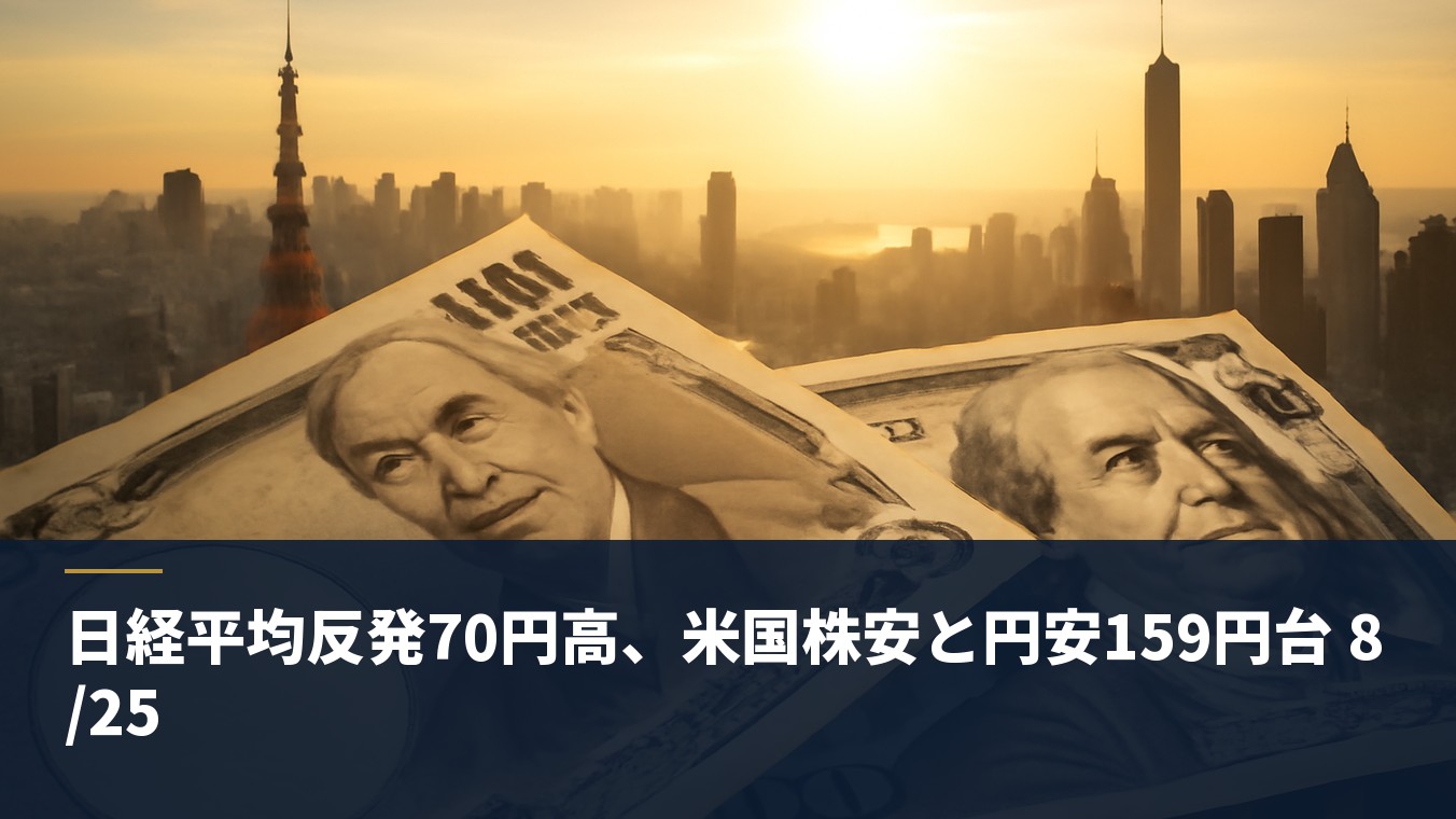 日経平均反発70円高、米国株安と円安159円台 8/25