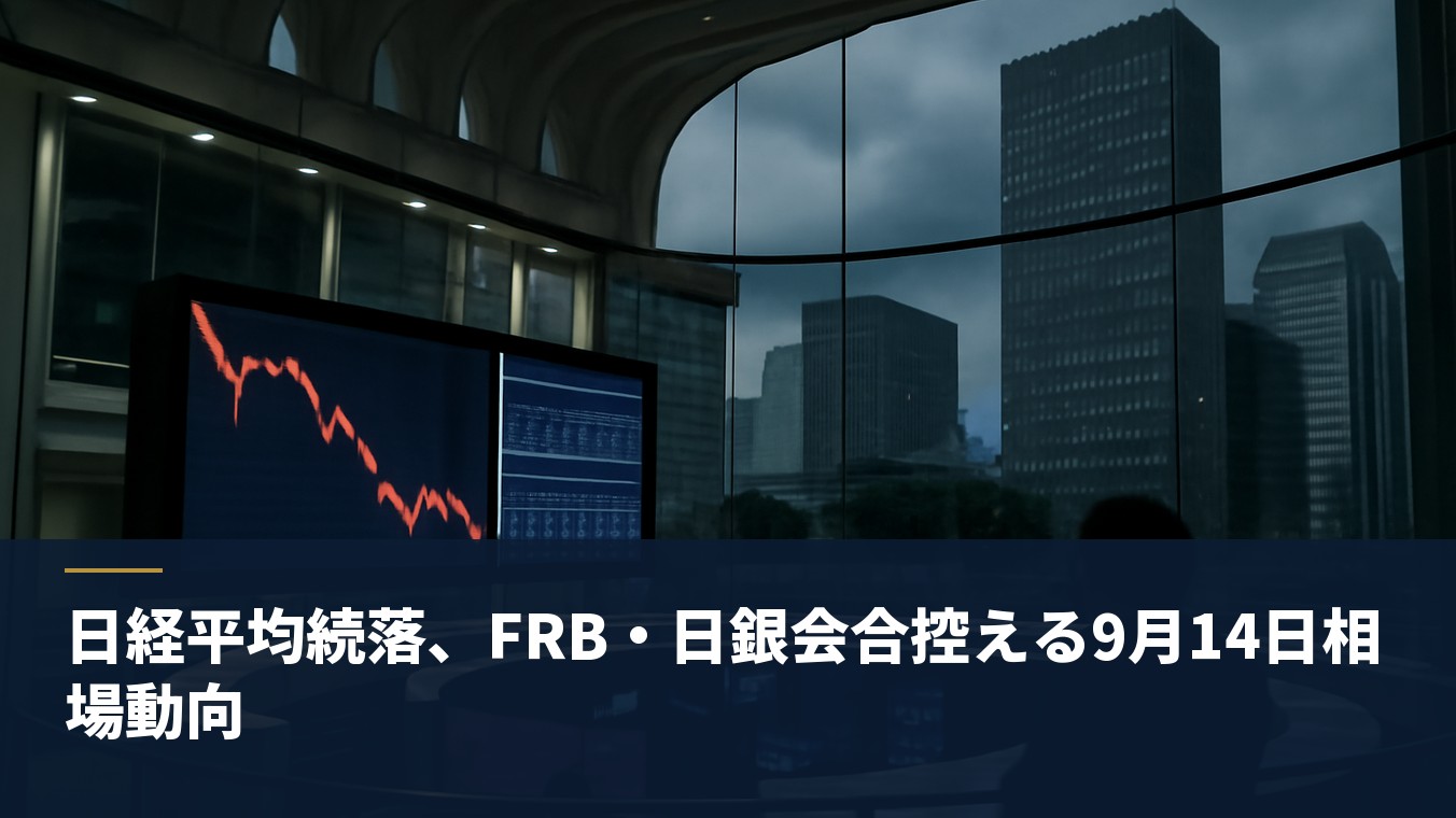日経平均続落、FRB・日銀会合控える9月14日相場動向