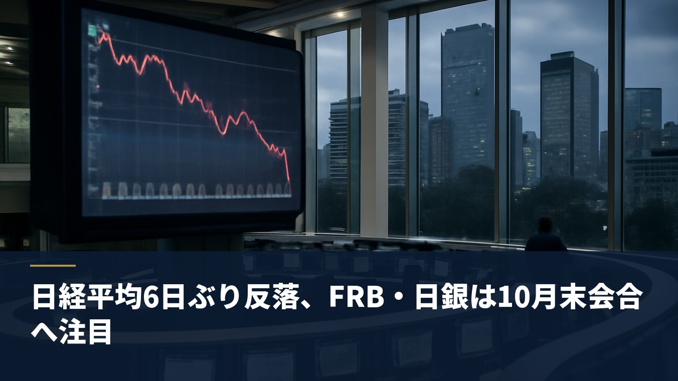 日経平均6日ぶり反落、FRB・日銀は10月末会合へ注目